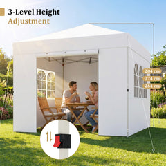 3 x 3 m Pop Up Canopy with 4 Sidewalls and Adjustable Height-White