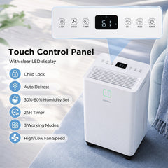 30㎡ Home Dehumidifier with 3 Modes 24H Timer Drain Hose and Smart Humidity Control-White
