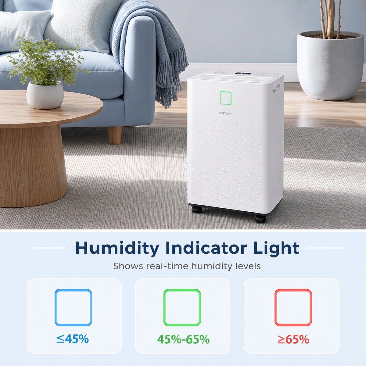 30㎡ Home Dehumidifier with 3 Modes 24H Timer Drain Hose and Smart Humidity Control-White