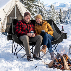 300 kg Heavy Duty Heated Double Camping Chair with 4 Heating Zones and 3 Heat Levels-Black