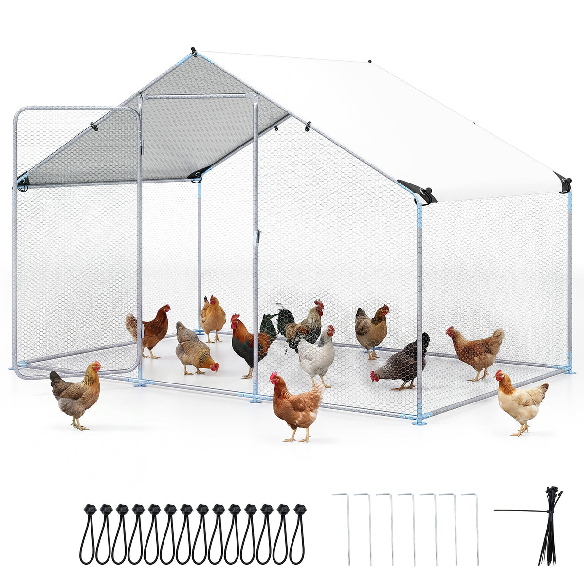 300 x 203 x 202 CM Walk-in Chicken Run with Waterproof Cover for Backyard