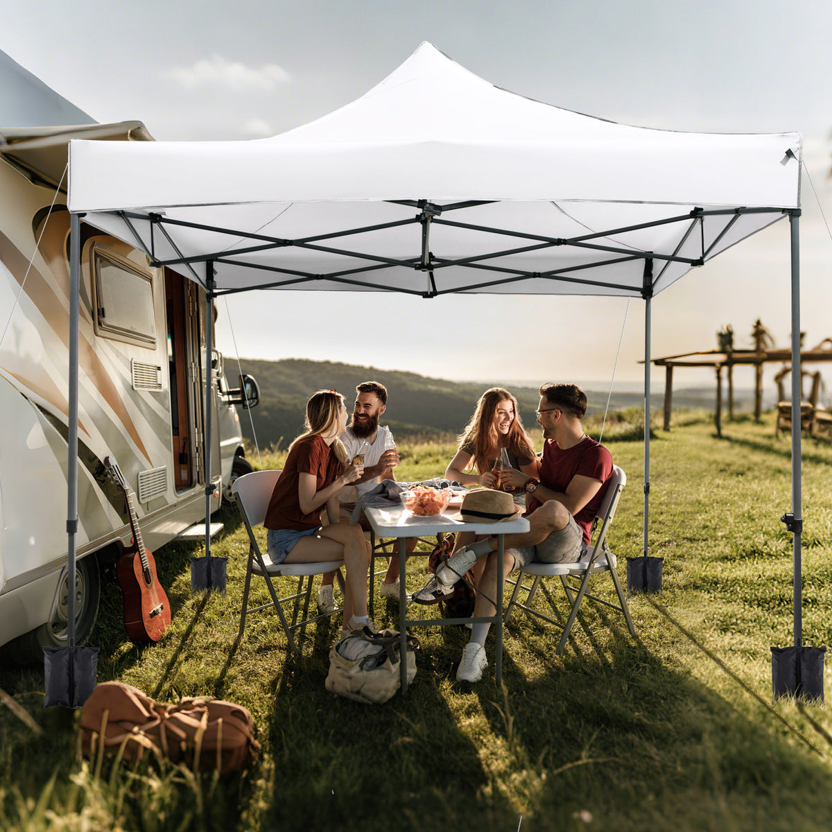 300 x 300 cm Outdoor Pop up Canopy Tent with Wheeled Bag-White