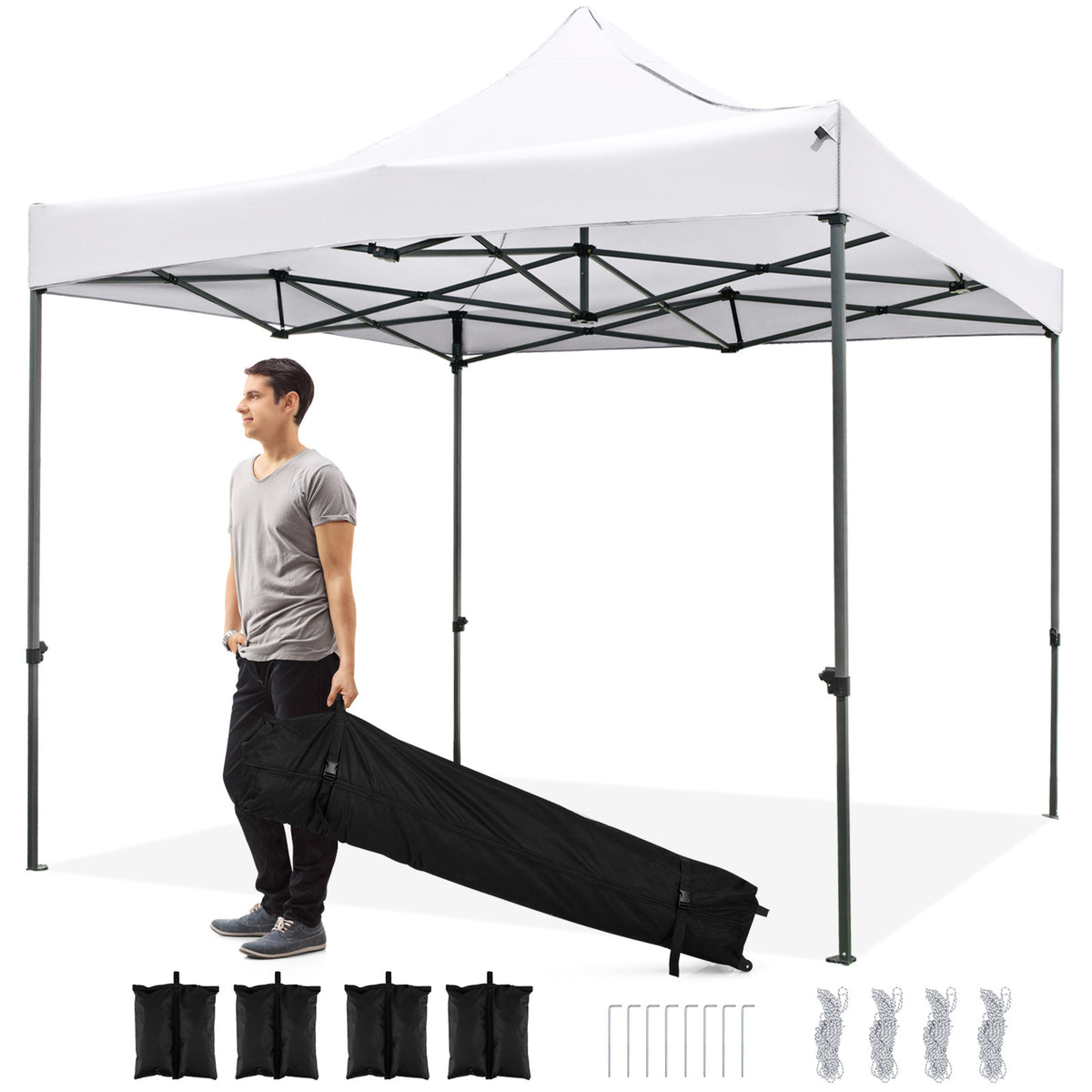 300 x 300 cm Outdoor Pop up Canopy Tent with Wheeled Bag-White