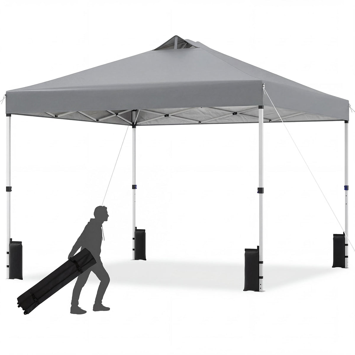 300 x 300 cm Pop up Canopy Tent 1 Person Easy Setup Gazebo Shelter with 1 Button Push-Grey