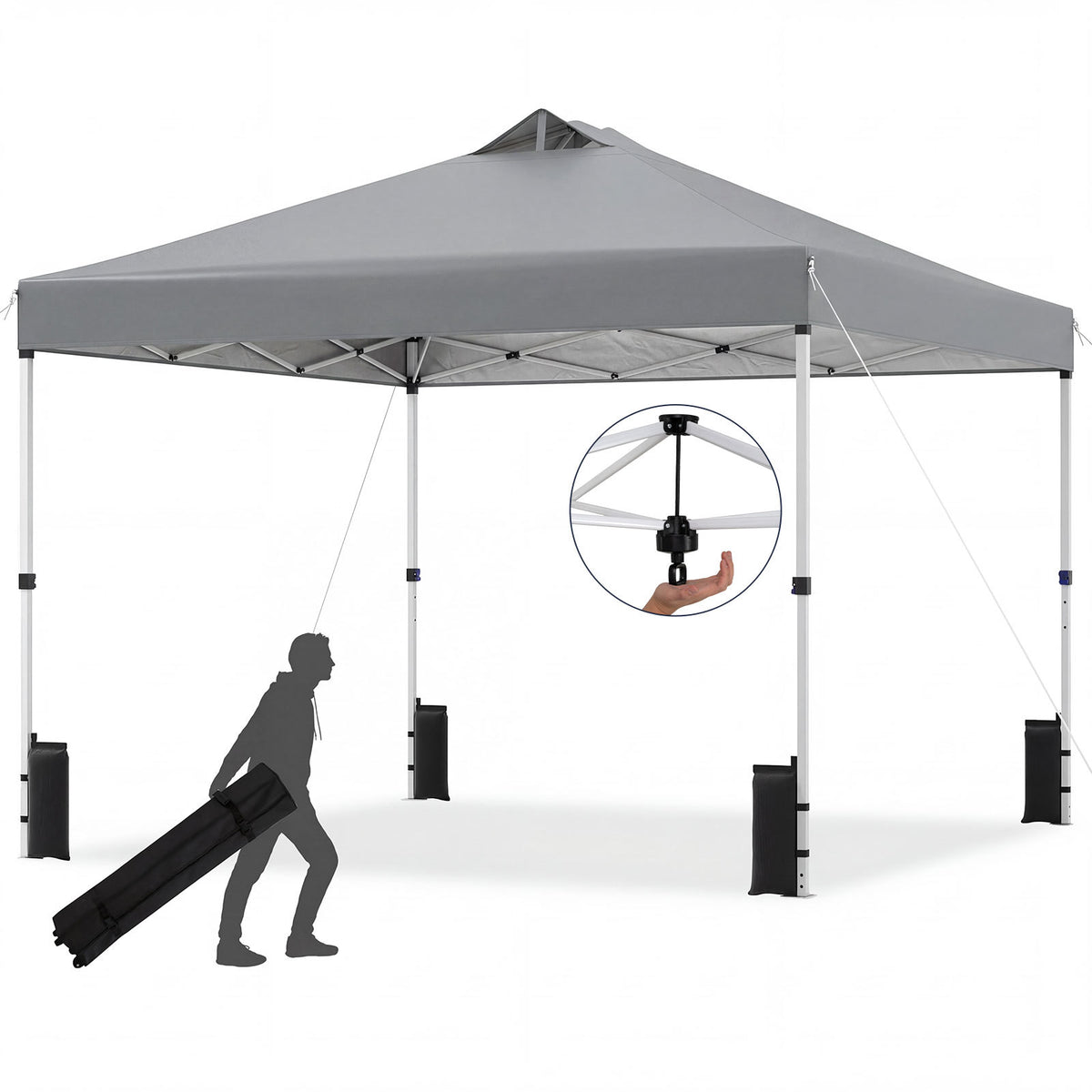 300 x 300 cm Pop up Canopy Tent 1 Person Easy Setup Gazebo Shelter with 1 Button Push-Grey
