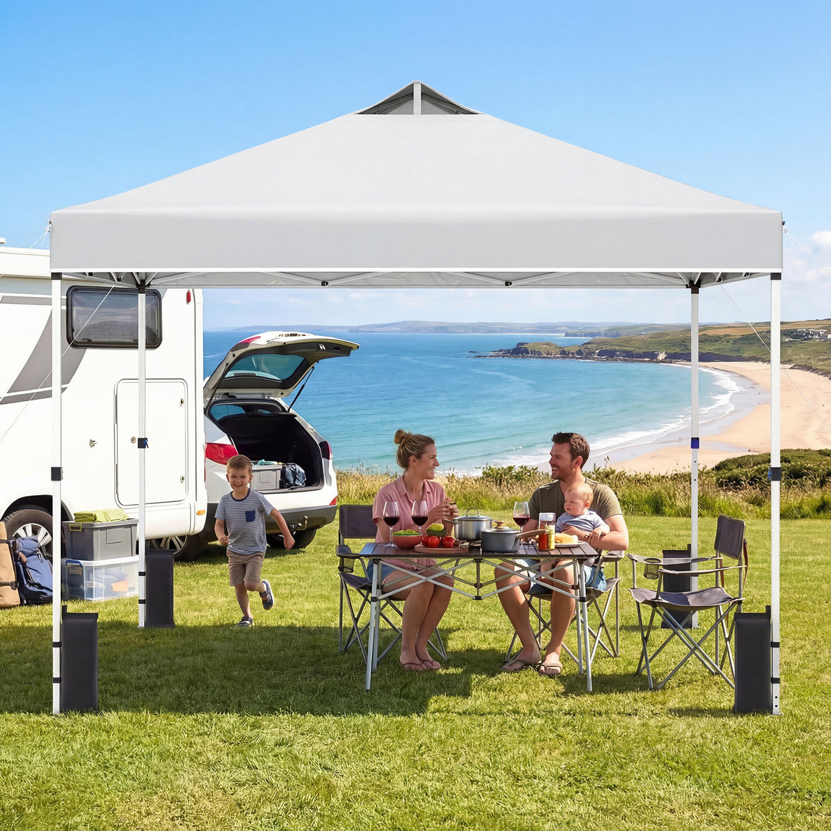 300 x 300 cm Pop up Canopy Tent 1 Person Easy Setup Gazebo Shelter with 1 Button Push-White