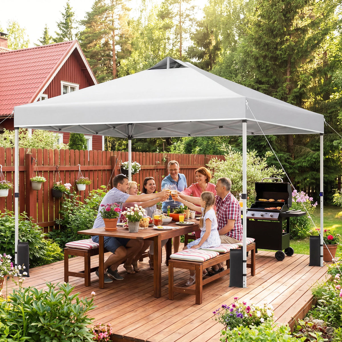 300 x 300 cm Pop up Canopy Tent 1 Person Easy Setup Gazebo Shelter with 1 Button Push-White
