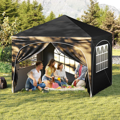 300 x 300 cm Pop up Canopy Tent with 4 Removable Sidewall and Wheeled Bag-Black