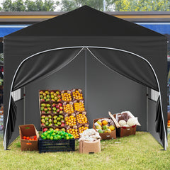 300 x 300 cm Pop up Canopy Tent with 4 Removable Sidewall and Wheeled Bag-Black
