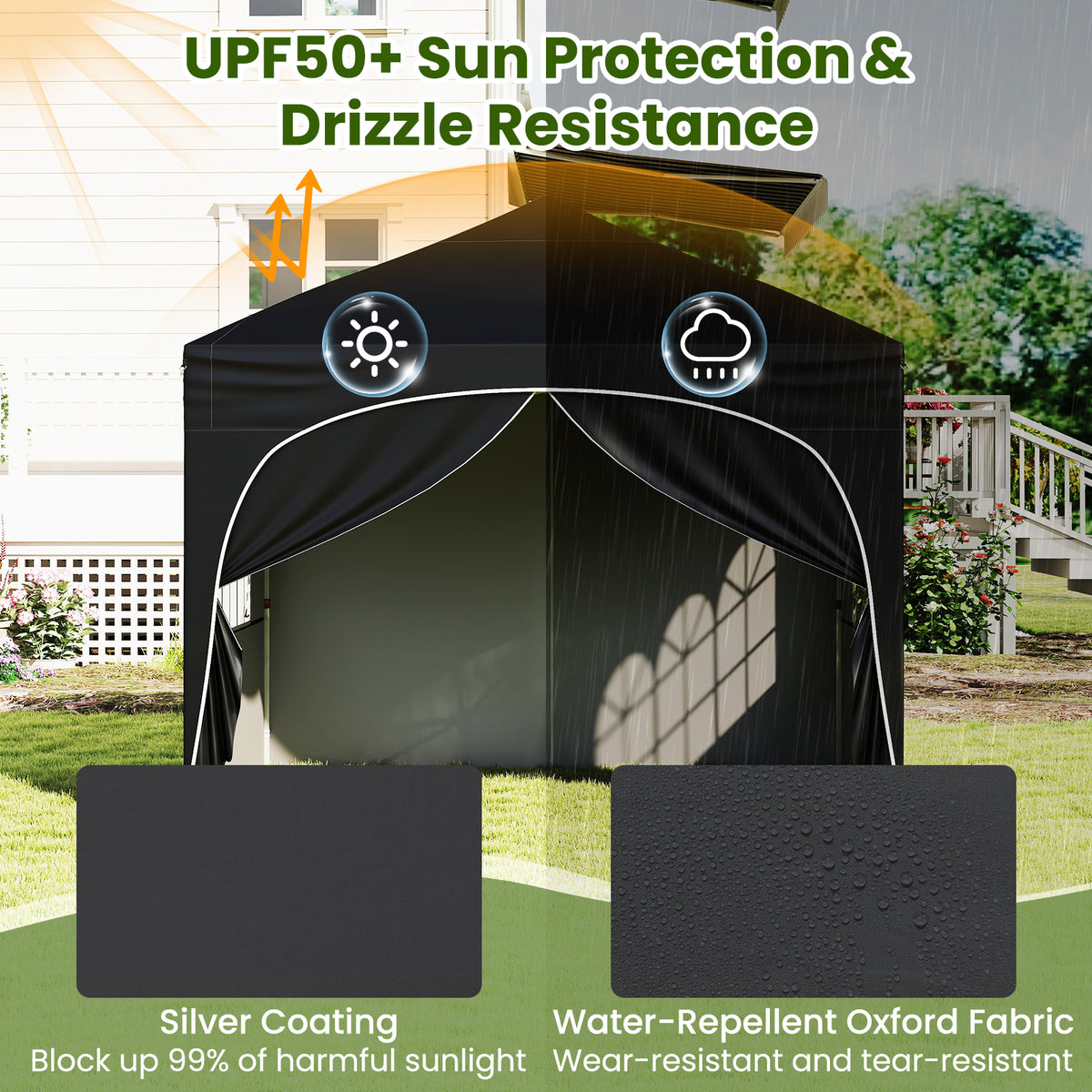 300 x 300 cm Pop up Canopy Tent with 4 Removable Sidewall and Wheeled Bag-Black