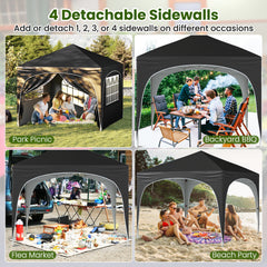 300 x 300 cm Pop up Canopy Tent with 4 Removable Sidewall and Wheeled Bag-Black
