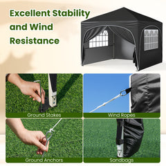 300 x 300 cm Pop up Canopy Tent with 4 Removable Sidewall and Wheeled Bag-Black