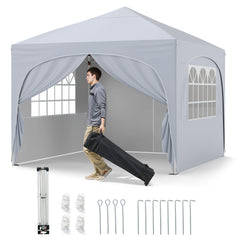 300 x 300 cm Pop up Canopy Tent with 4 Removable Sidewall and Wheeled Bag-White
