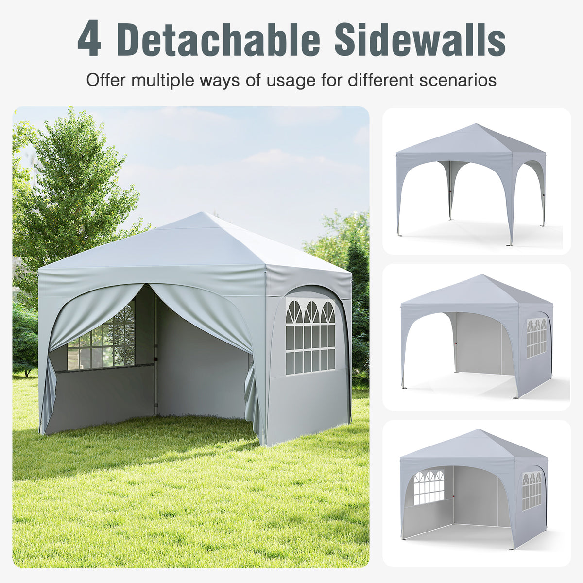 300 x 300 cm Pop up Canopy Tent with 4 Removable Sidewall and Wheeled Bag-White