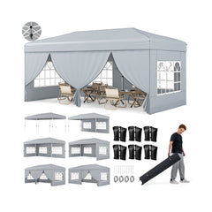 300 x 600 cm Pop up Canopy Tent with 6 Sidewalls and Wheeled Bag-Grey