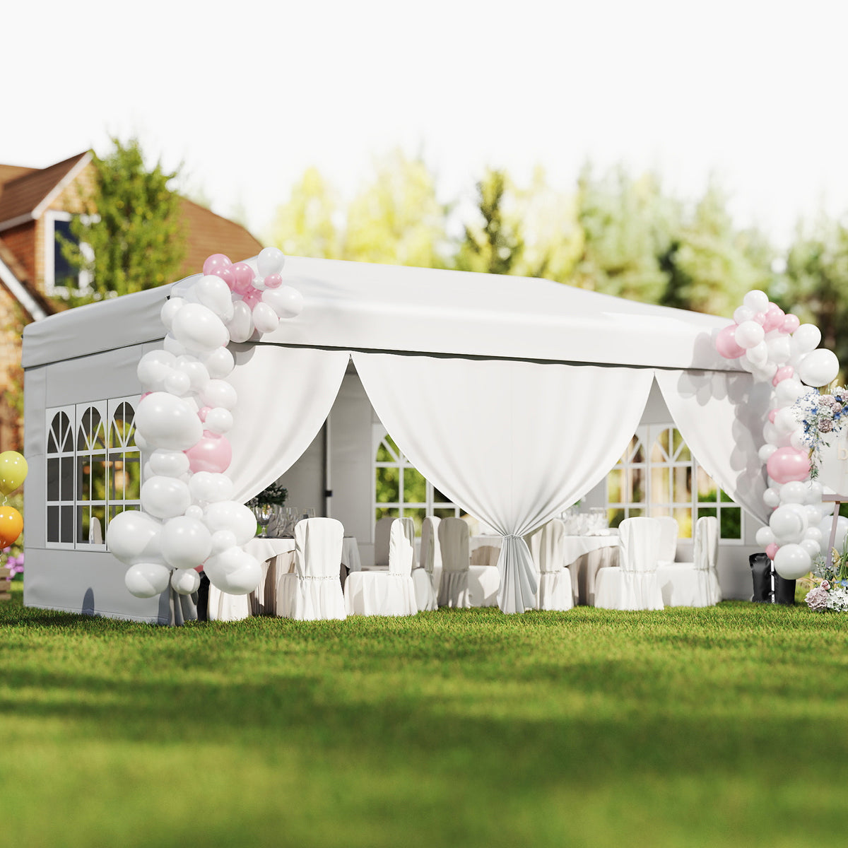 300 x 600 cm Pop up Canopy Tent with 6 Sidewalls and Wheeled Bag-White