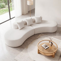 305.5 CM Curved Sectional Sofa Oversized Sofa Couch with 3 Comfy Pillows-White