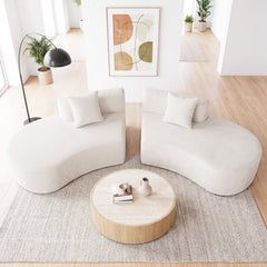 305.5 CM Curved Sectional Sofa Oversized Sofa Couch with 3 Comfy Pillows-White