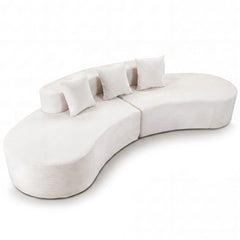 305.5 CM Curved Sectional Sofa Oversized Sofa Couch with 3 Comfy Pillows-White
