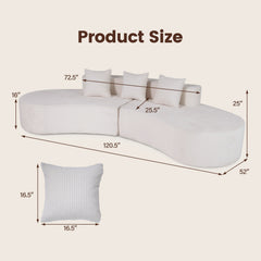 305.5 CM Curved Sectional Sofa Oversized Sofa Couch with 3 Comfy Pillows-White