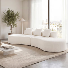 305.5 CM Curved Sectional Sofa Oversized Sofa Couch with 3 Comfy Pillows-White