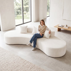 305.5 CM Curved Sectional Sofa Oversized Sofa Couch with 3 Comfy Pillows-White