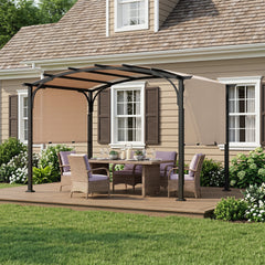 305 x 242 cm Outdoor Retractable Pergola with Metal Frame and Polyester Fabric-Beige