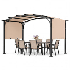305 x 242 cm Outdoor Retractable Pergola with Metal Frame and Polyester Fabric-Beige