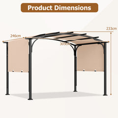305 x 242 cm Outdoor Retractable Pergola with Metal Frame and Polyester Fabric-Beige