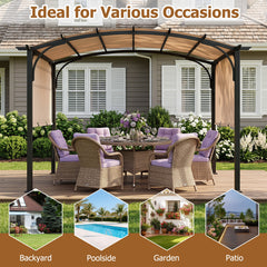 305 x 242 cm Outdoor Retractable Pergola with Metal Frame and Polyester Fabric-Beige