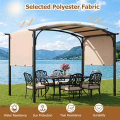 305 x 242 cm Outdoor Retractable Pergola with Metal Frame and Polyester Fabric-Beige