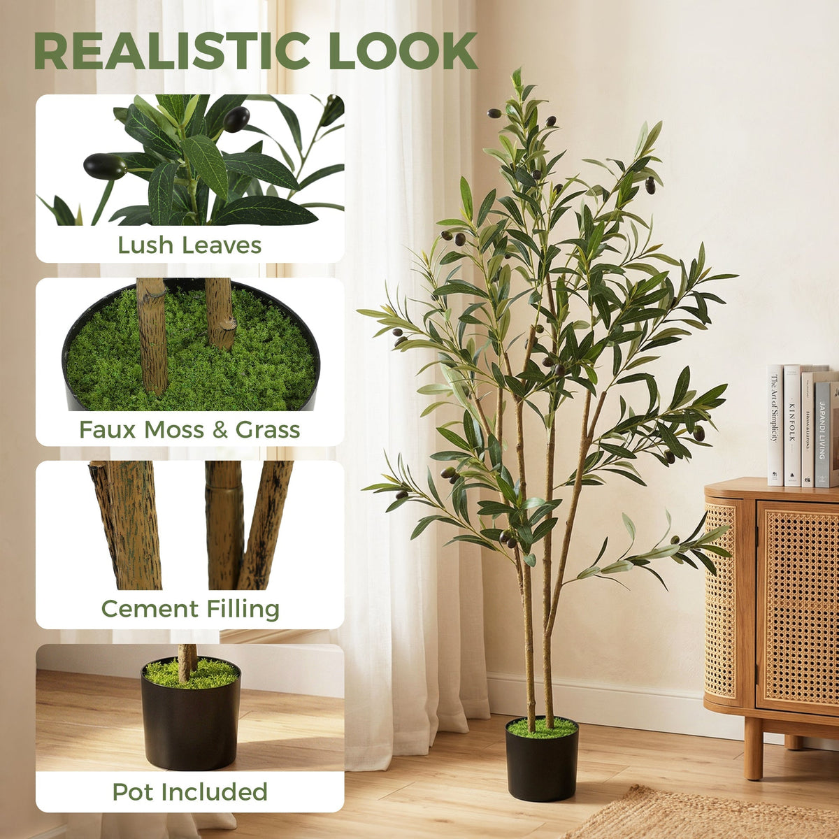 HOMCOM Decorative Artificial Plant, 120 cm Silk Olive Tree with 303 Leaves in Cement Pot, Fake Plant