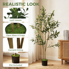 HOMCOM Decorative Artificial Plant, 120 cm Silk Olive Tree with 303 Leaves in Cement Pot, Fake Plant