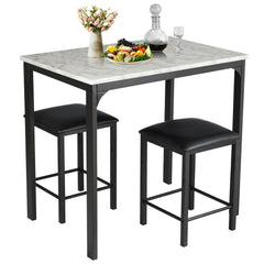 3 Piece Dining Table Set with 2 Faux Leather Backless Stools-White
