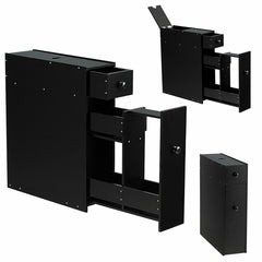 Slim Storage Cabinet with Slide-out Drawers and Flip-open Top Cover-Black