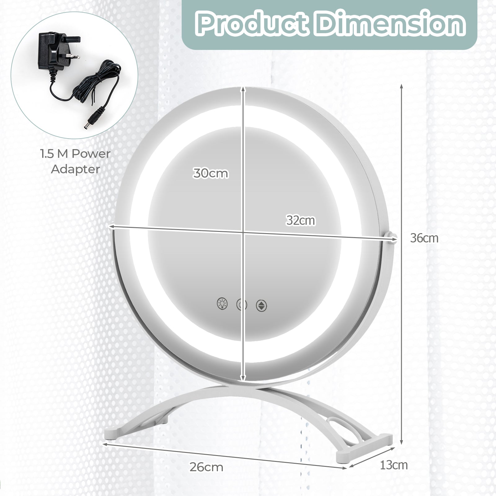 30 CM LED Lighted Round Makeup Vanity Mirror with Smart Touch Control-White