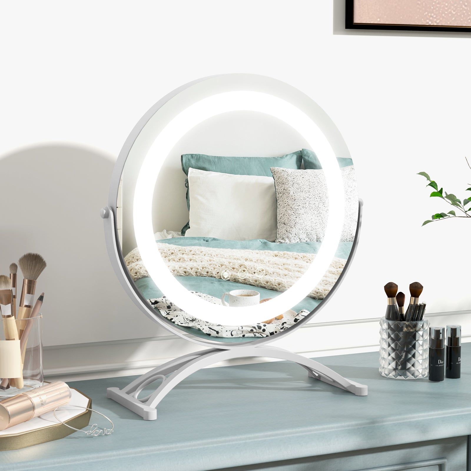 30 CM LED Lighted Round Makeup Vanity Mirror with Smart Touch Control-White
