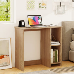 The office desk positioned against a wall next to a bed in a bedroom