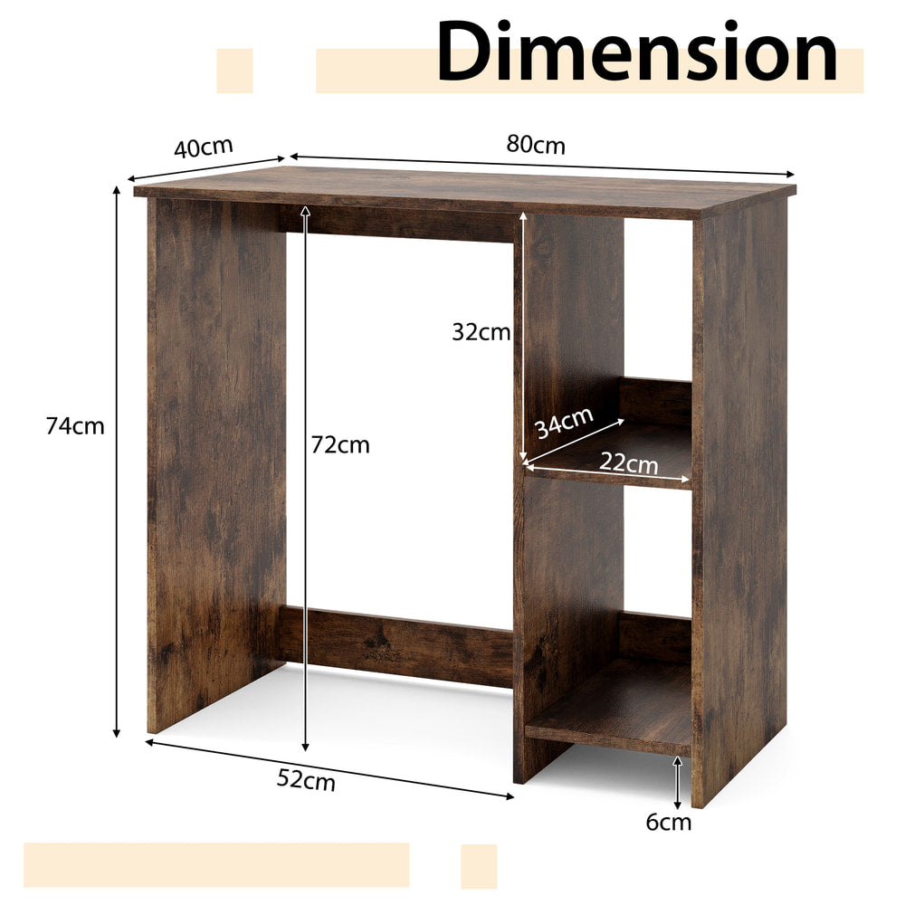 Dimension diagram of the rustic brown home office desk with measurements