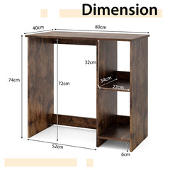 Dimension diagram of the rustic brown home office desk with measurements