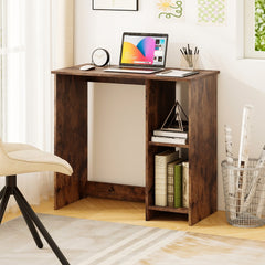 The home office desk with shelves is shown in a room with a chair and window