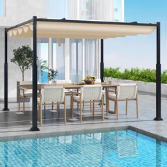310 x 310 cm Outdoor Pergola with Retractable Canopy-Beige