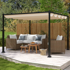 310 x 310 cm Outdoor Pergola with Retractable Canopy-Beige