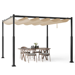 310 x 310 cm Outdoor Pergola with Retractable Canopy-Beige