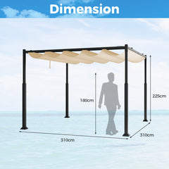 310 x 310 cm Outdoor Pergola with Retractable Canopy-Beige