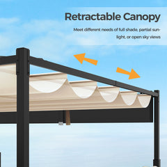 310 x 310 cm Outdoor Pergola with Retractable Canopy-Beige