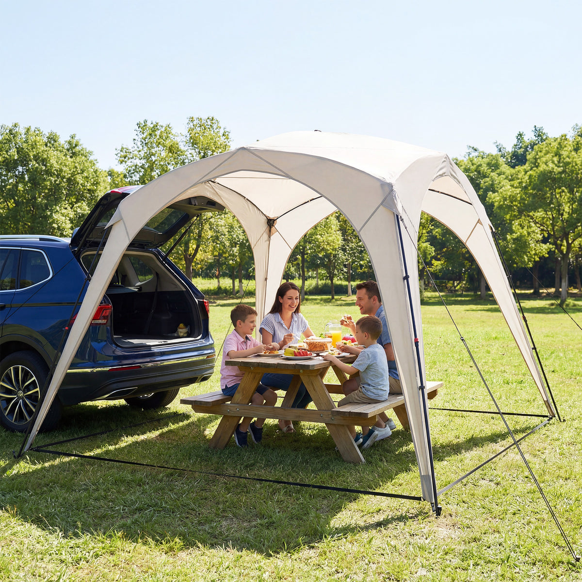 310 x 310 cm Pop up Camping Tent with Silver-coated Oxford Fabric-Beige