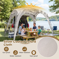 310 x 310 cm Pop up Camping Tent with Silver-coated Oxford Fabric-Beige