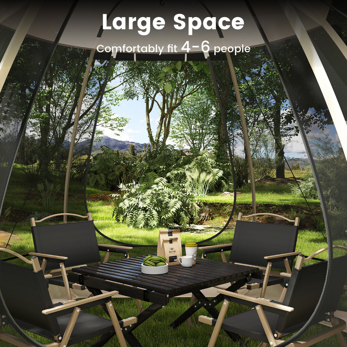 310 X 270 CM Foldable Outdoor Screened Camping Tent Gazebo-Sand Color