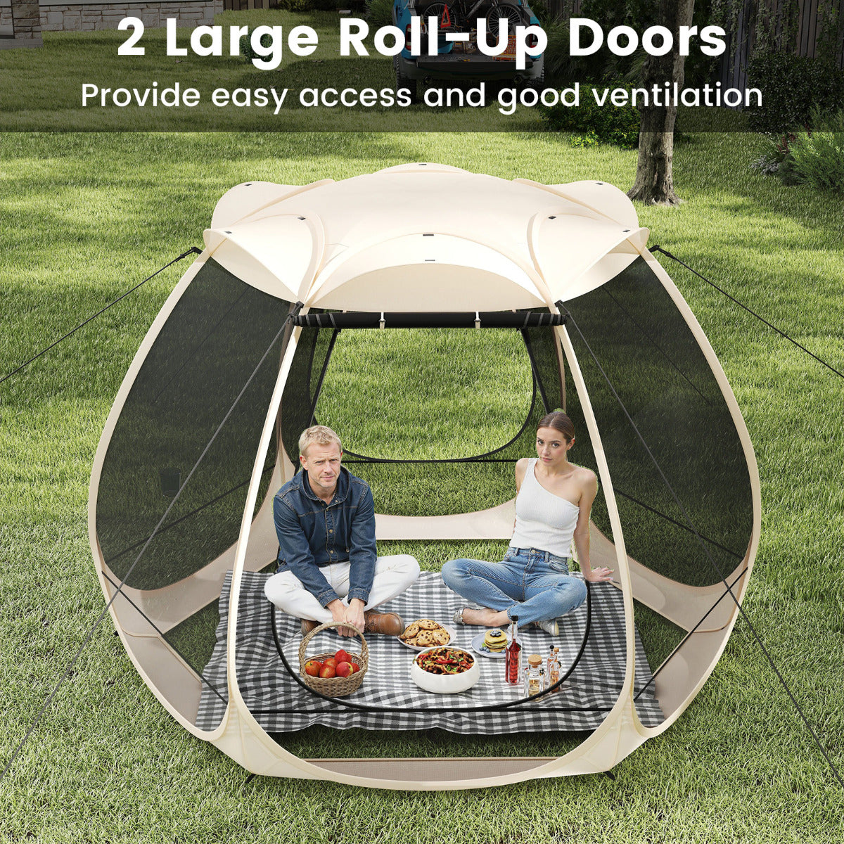 310 X 270 CM Foldable Outdoor Screened Camping Tent Gazebo-Sand Color